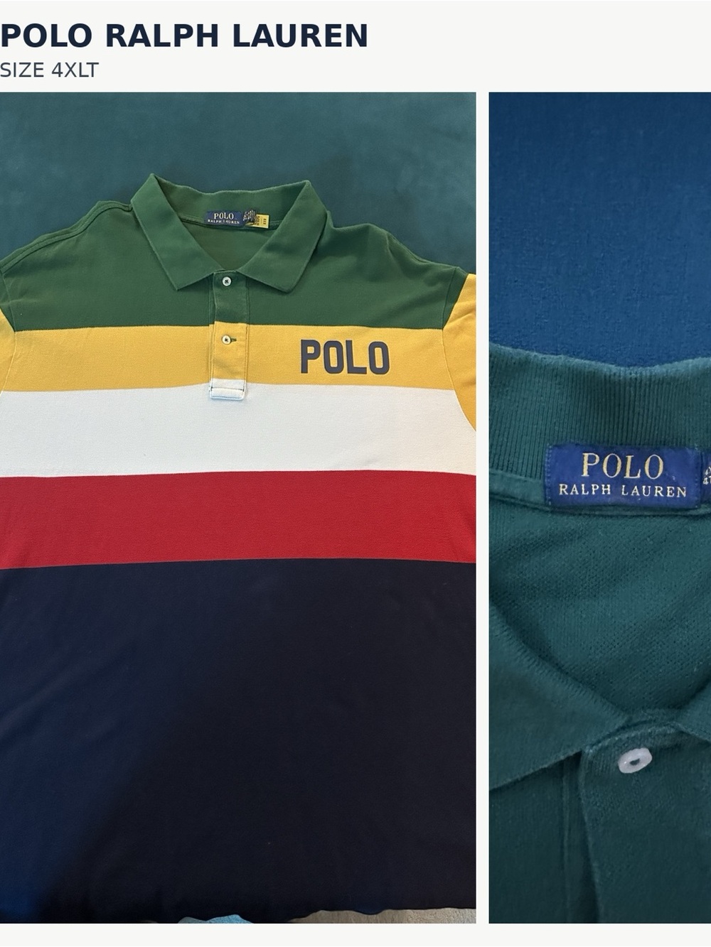 Polo Ralph Lauren Color-Blocked Mesh Polo Shirt Green & Navy 4XLT